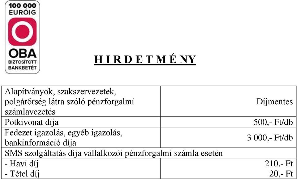 díja vállalkozói pénzforgalmi esetén - Havi díj