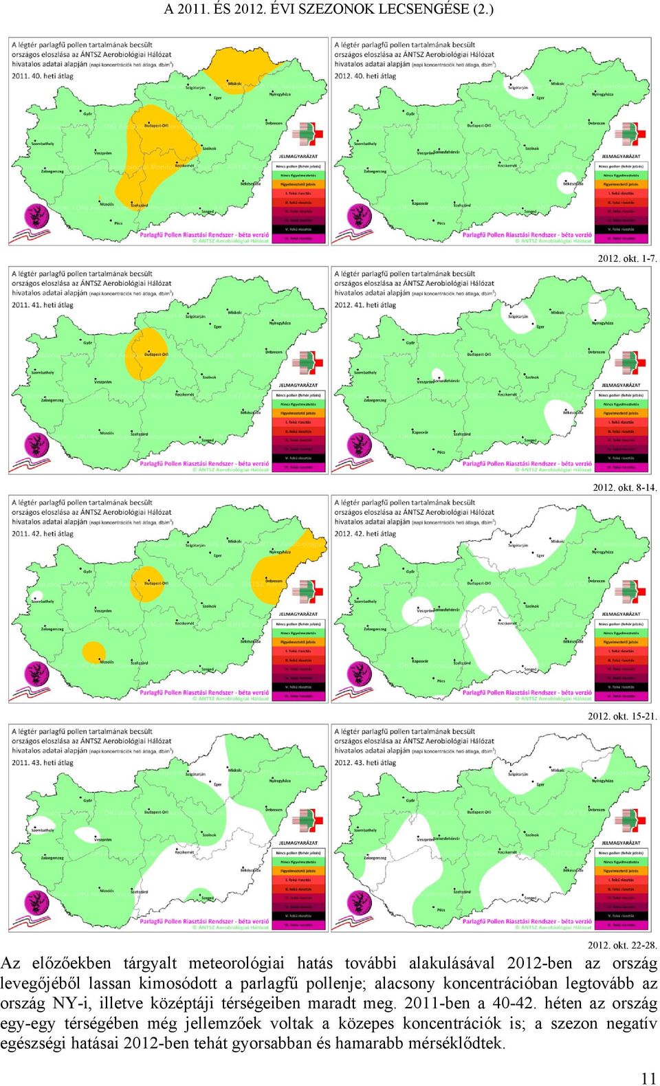 pollenje; alacsony koncentrációban legtovább az ország NY-i, illetve középtáji térségeiben maradt meg. 211-ben a 4-42.