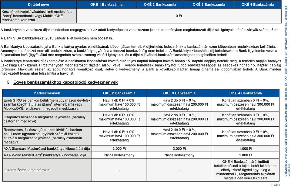 január 1-jét követően nem bocsát ki. A Bankkártya kibocsátási díjat a Bank a kártya gyártás elindításának időpontjában terheli.