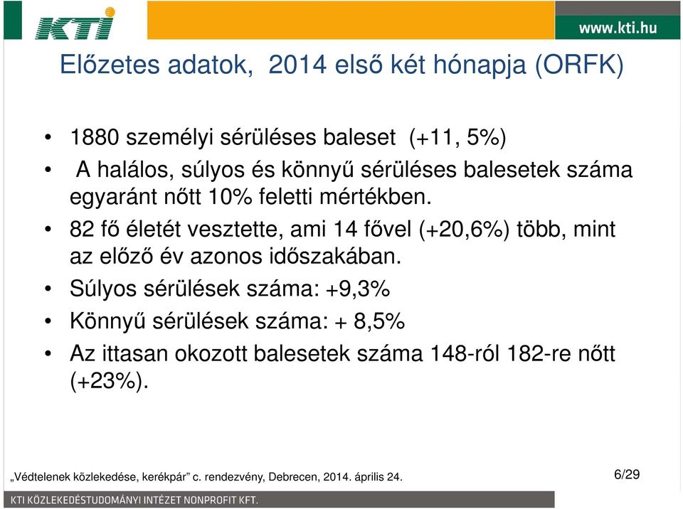 82 fő életét vesztette, ami 14 fővel (+20,6%) több, mint az előző év azonos időszakában.