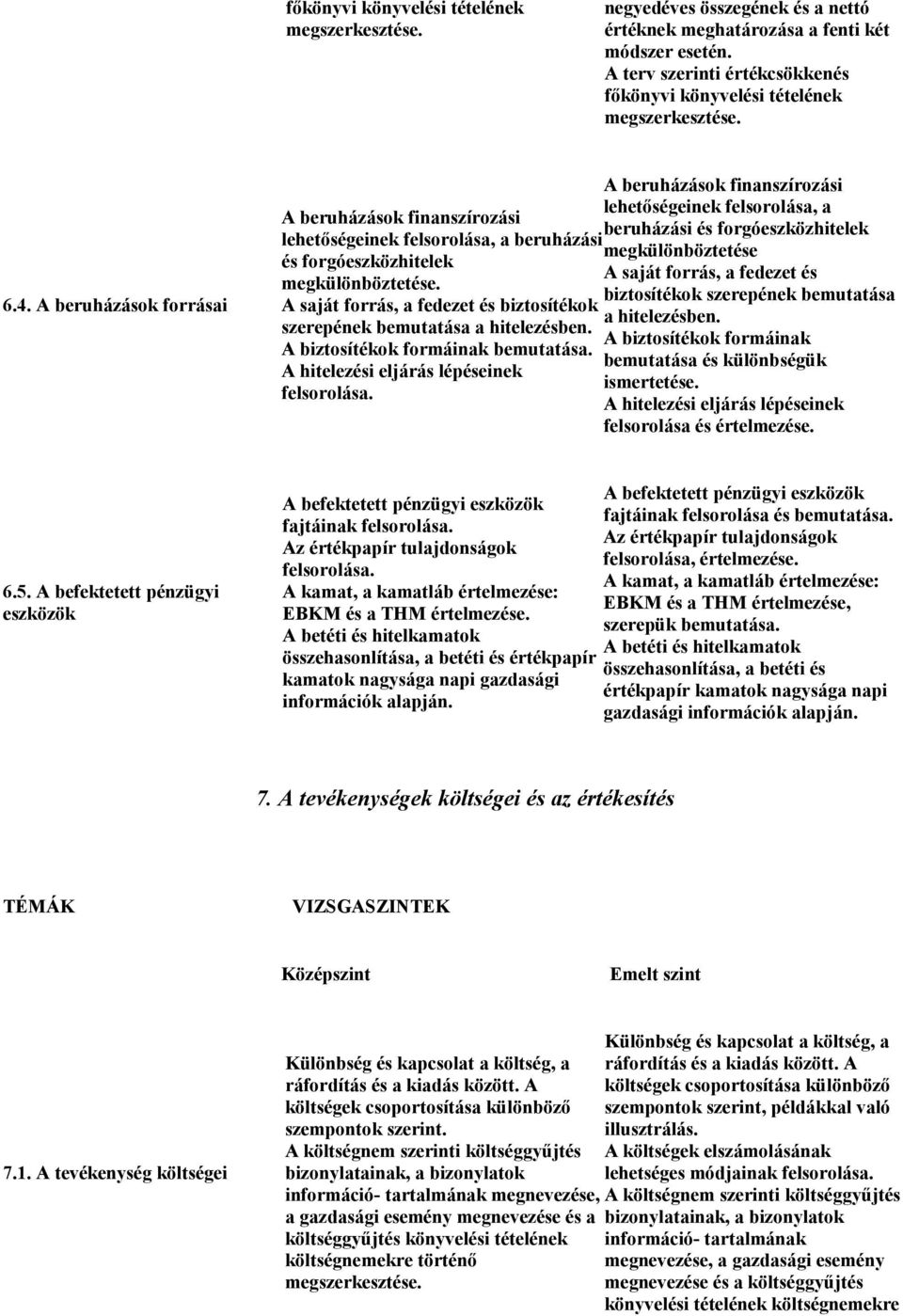 A beruházások forrásai A beruházások finanszírozási lehetıségeinek felsorolása, a A beruházások finanszírozási beruházási és forgóeszközhitelek lehetıségeinek felsorolása, a beruházási és