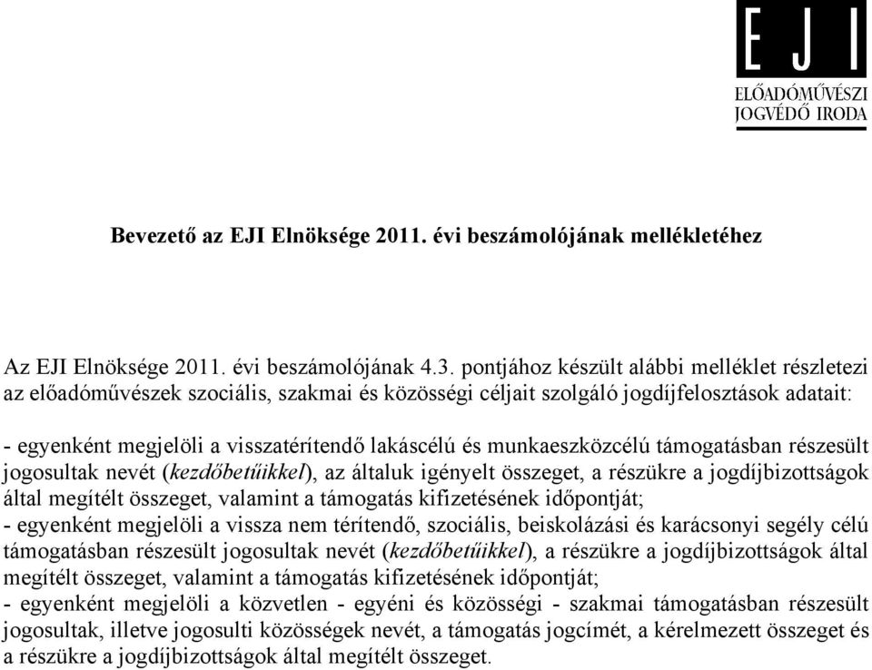 munkaeszközcélú támogatásban részesült jogosultak nevét (kezdőbetűikkel), az általuk igényelt et, a részükre a jogdíjbizottságok által megítélt et, valamint a támogatás kifizetésének időpontját; -