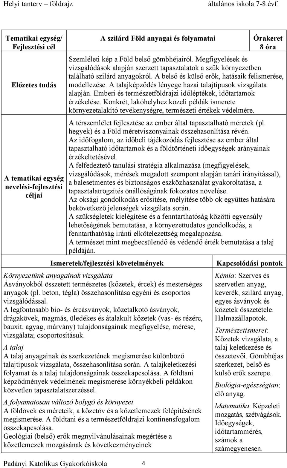 A talajképződés lényege hazai talajtípusok vizsgálata alapján. Emberi és természetföldrajzi időléptékek, időtartamok érzékelése.