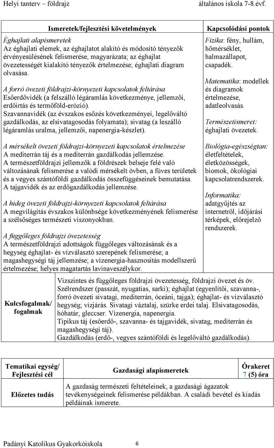 Szavannavidék (az évszakos esőzés következményei, legelőváltó gazdálkodás, az elsivatagosodás folyamata); sivatag (a leszálló légáramlás uralma, jellemzői, napenergia-készlet).