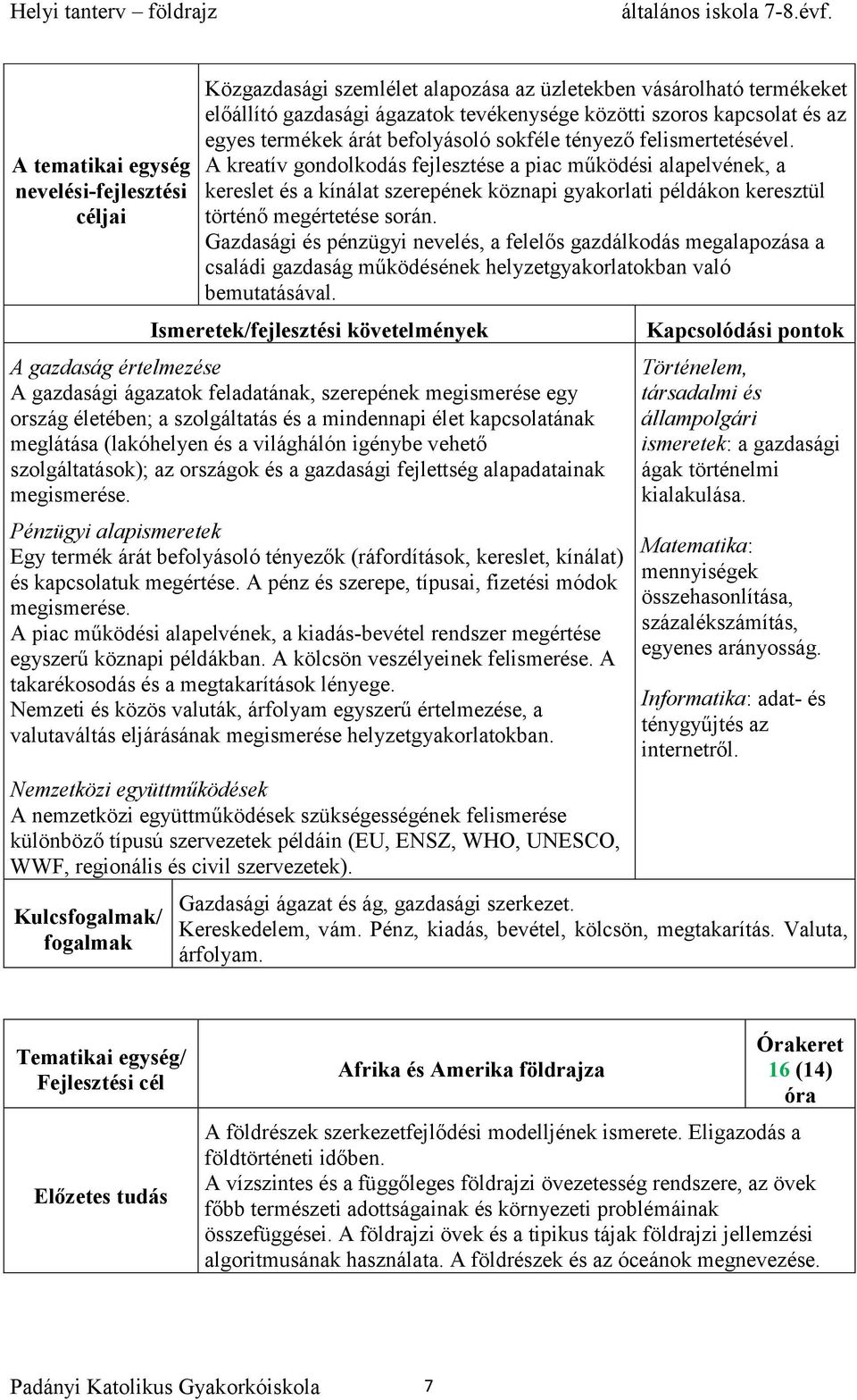 Gazdasági és pénzügyi nevelés, a felelős gazdálkodás megalapozása a családi gazdaság működésének helyzetgyakorlatokban való bemutatásával.