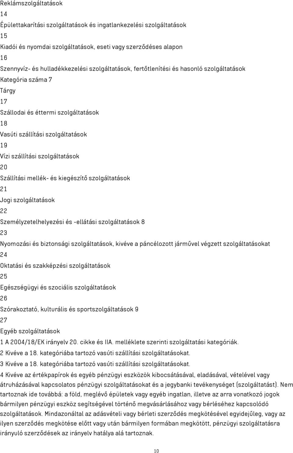 Szállítási mellék- és kiegészítő szolgáltatások 21 Jogi szolgáltatások 22 Személyzetelhelyezési és -ellátási szolgáltatások 8 23 Nyomozási és biztonsági szolgáltatások, kivéve a páncélozott járművel