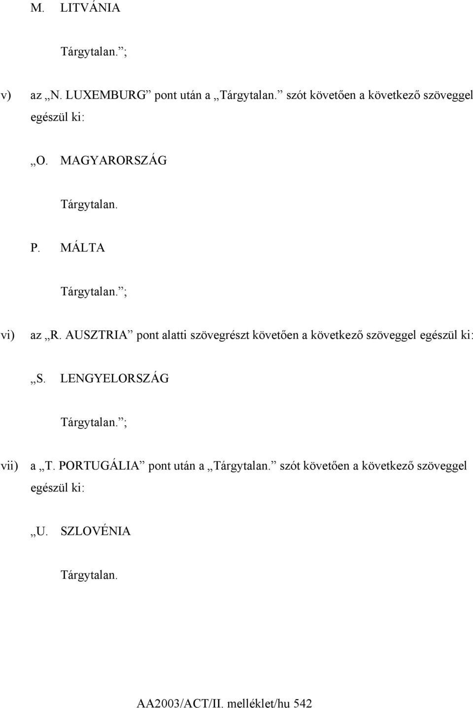 AUSZTRIA pont alatti szövegrészt követően a következő szöveggel egészül ki: S. LENGYELORSZÁG Tárgytalan.