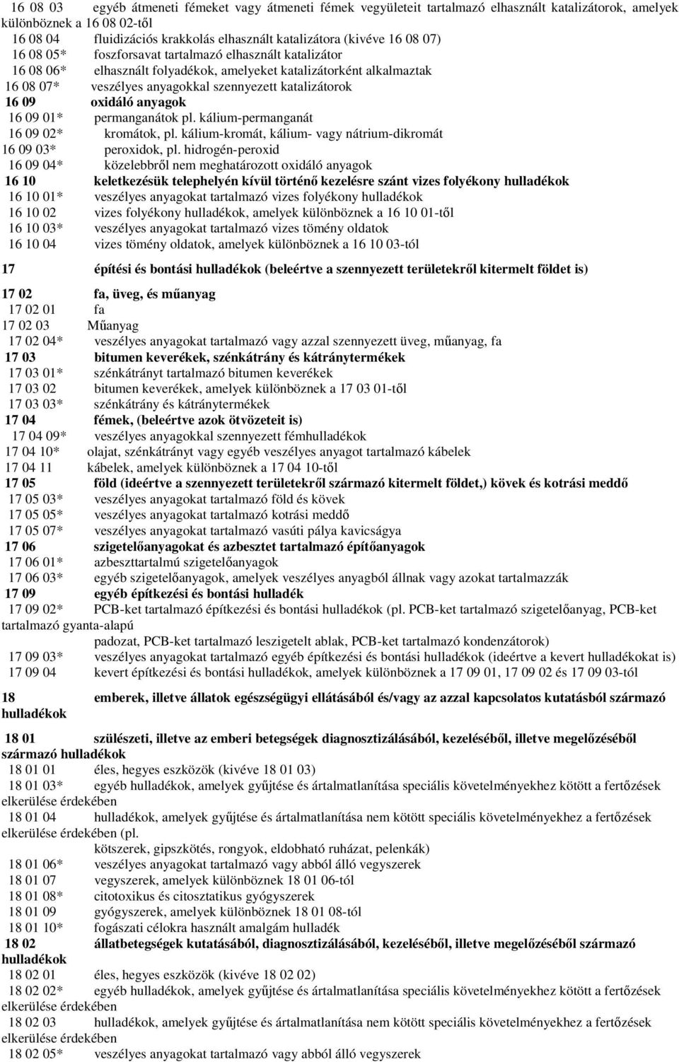 09 oxidáló anyagok 16 09 01* permanganátok pl. kálium-permanganát 16 09 02* kromátok, pl. kálium-kromát, kálium- vagy nátrium-dikromát 16 09 03* peroxidok, pl.