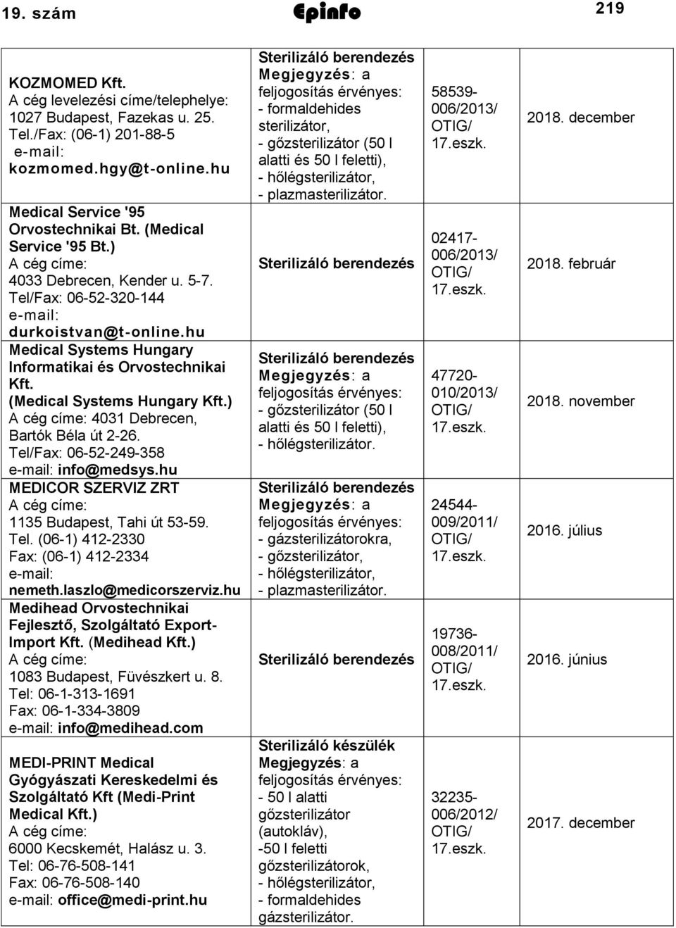 ) 4031 Debrecen, Bartók Béla út 2-26. Tel/Fax: 06-52-249-358 e-mail: info@medsys.hu MEDICOR SZERVIZ ZRT 1135 Budapest, Tahi út 53-59. Tel. (06-1) 412-2330 Fax: (06-1) 412-2334 e-mail: nemeth.