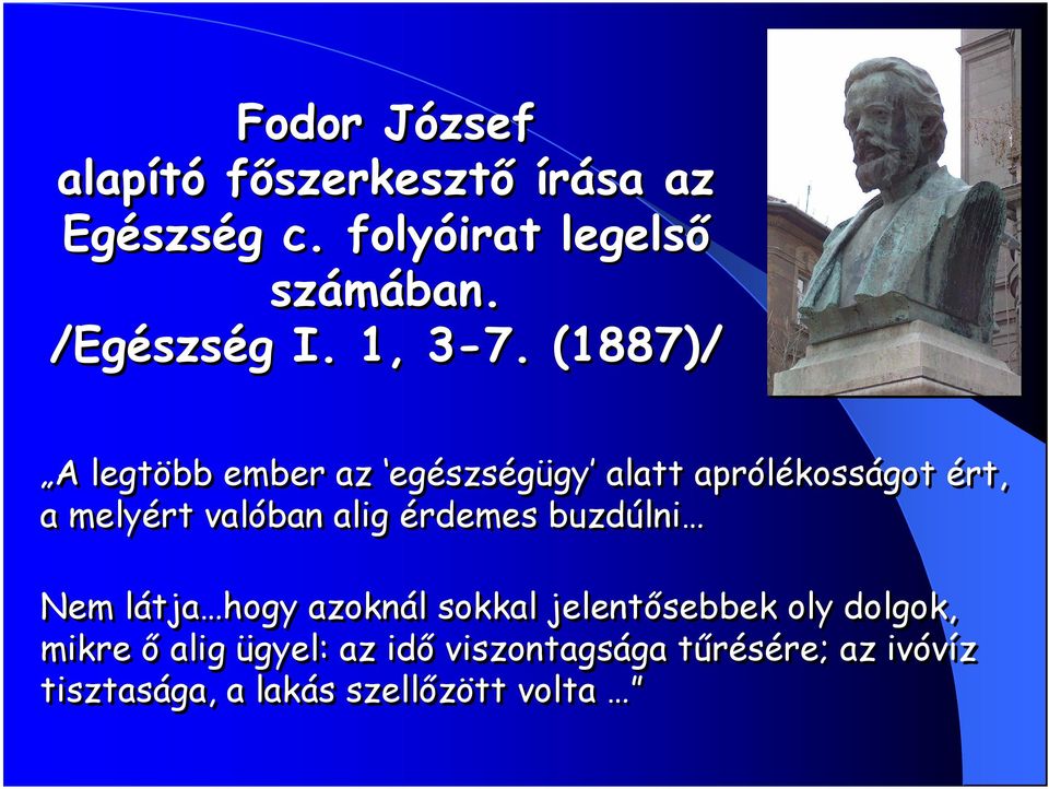 (1887)/ A legtöbb ember az egészségügy alatt aprólékosságot ért, a melyért valóban alig