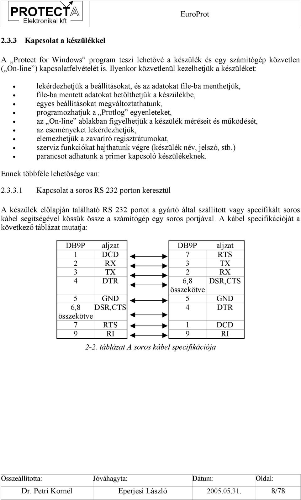 megváltoztathatunk, programozhatjuk a Protlog egyenleteket, az On-line ablakban figyelhetjük a készülék méréseit és működését, az eseményeket lekérdezhetjük, elemezhetjük a zavaríró regisztrátumokat,