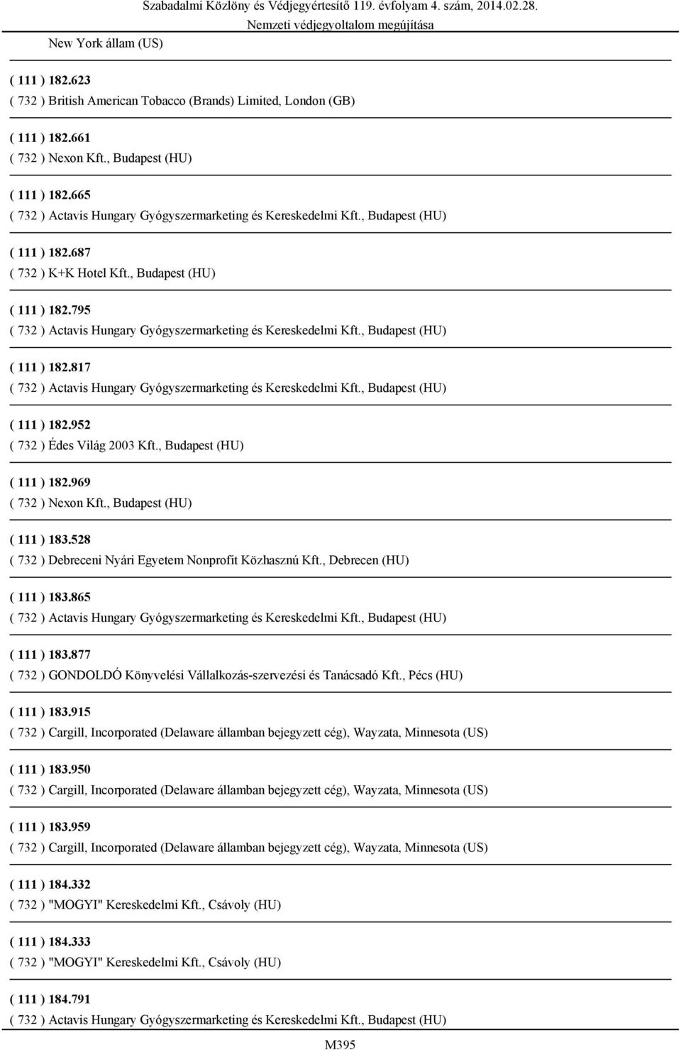 , Budapest (HU) ( 111 ) 183.528 ( 732 ) Debreceni Nyári Egyetem Nonprofit Közhasznú Kft., Debrecen (HU) ( 111 ) 183.865 ( 111 ) 183.