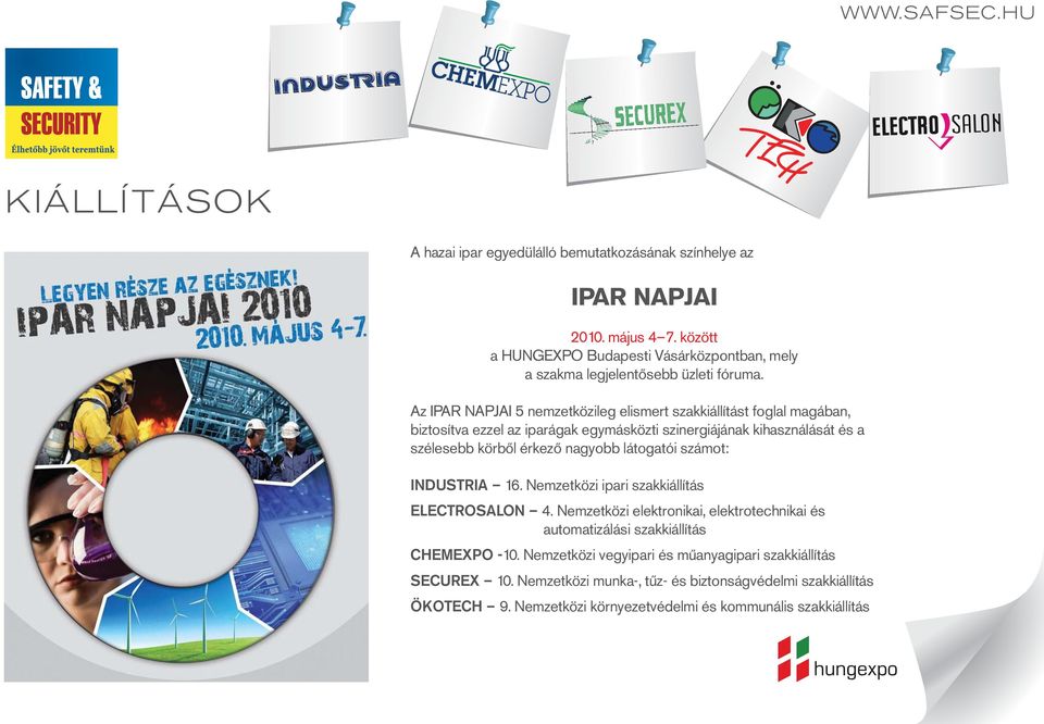Az IPAR NAPJAI 5 nemzetközileg elismert szakkiállítást foglal magában, biztosítva ezzel az iparágak egymásközti szinergiájának kihasználását és a szélesebb körből érkező nagyobb