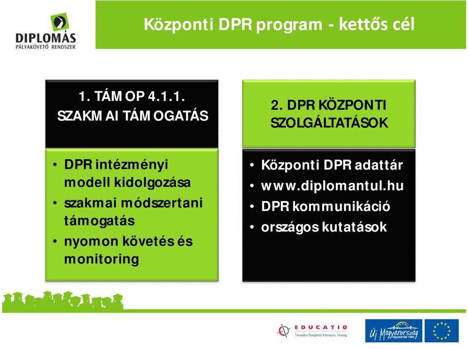 1. SZAKMAI TÁMOGATÁS DPR intézményi modell kidolgozása szakmai