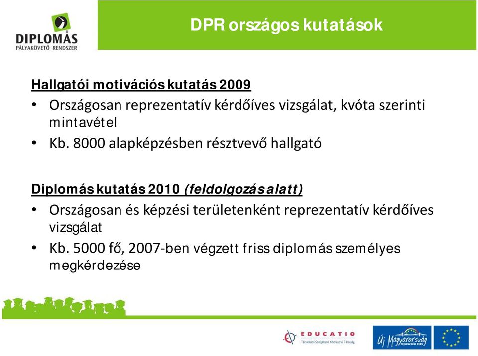 8000 alapképzésben résztvevő hallgató Diplomás kutatás 2010 (feldolgozás alatt)