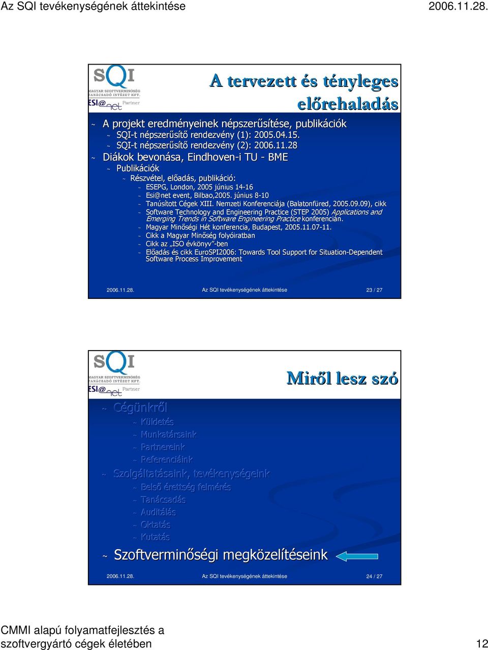 28 ~ Diákok bevonása, Eindhoven-i TU - BME ~ Publikáci ciók ~ Részvétel, előad adás, publikáci ció: ~ ESEPG, London, 2005 június j 14-16 16 ~ Esi@net event,, Bilbao,2005.