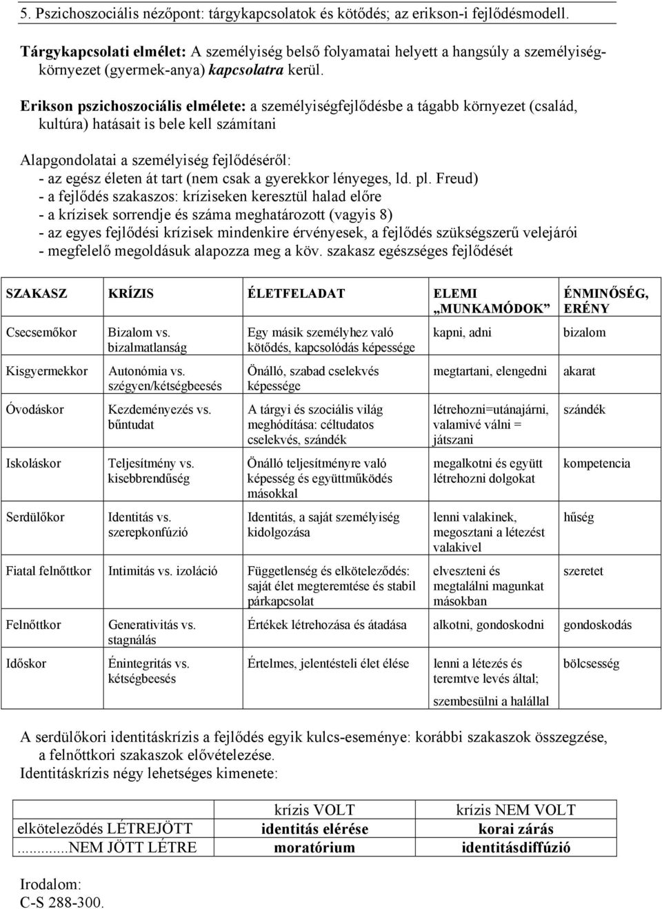 Erikson pszichoszociális elmélete: a személyiségfejlődésbe a tágabb környezet (család, kultúra) hatásait is bele kell számítani Alapgondolatai a személyiség fejlődéséről: - az egész életen át tart