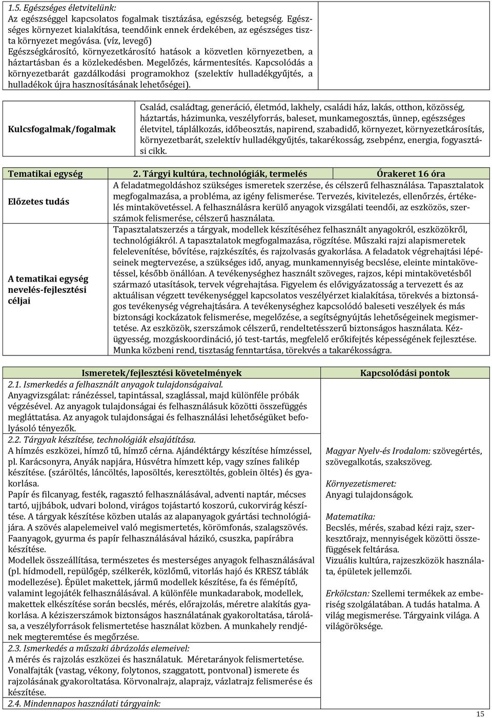 Kapcsolódás a környezetbarát gazdálkodási programokhoz (szelektív hulladékgyűjtés, a hulladékok újra hasznosításának lehetőségei).