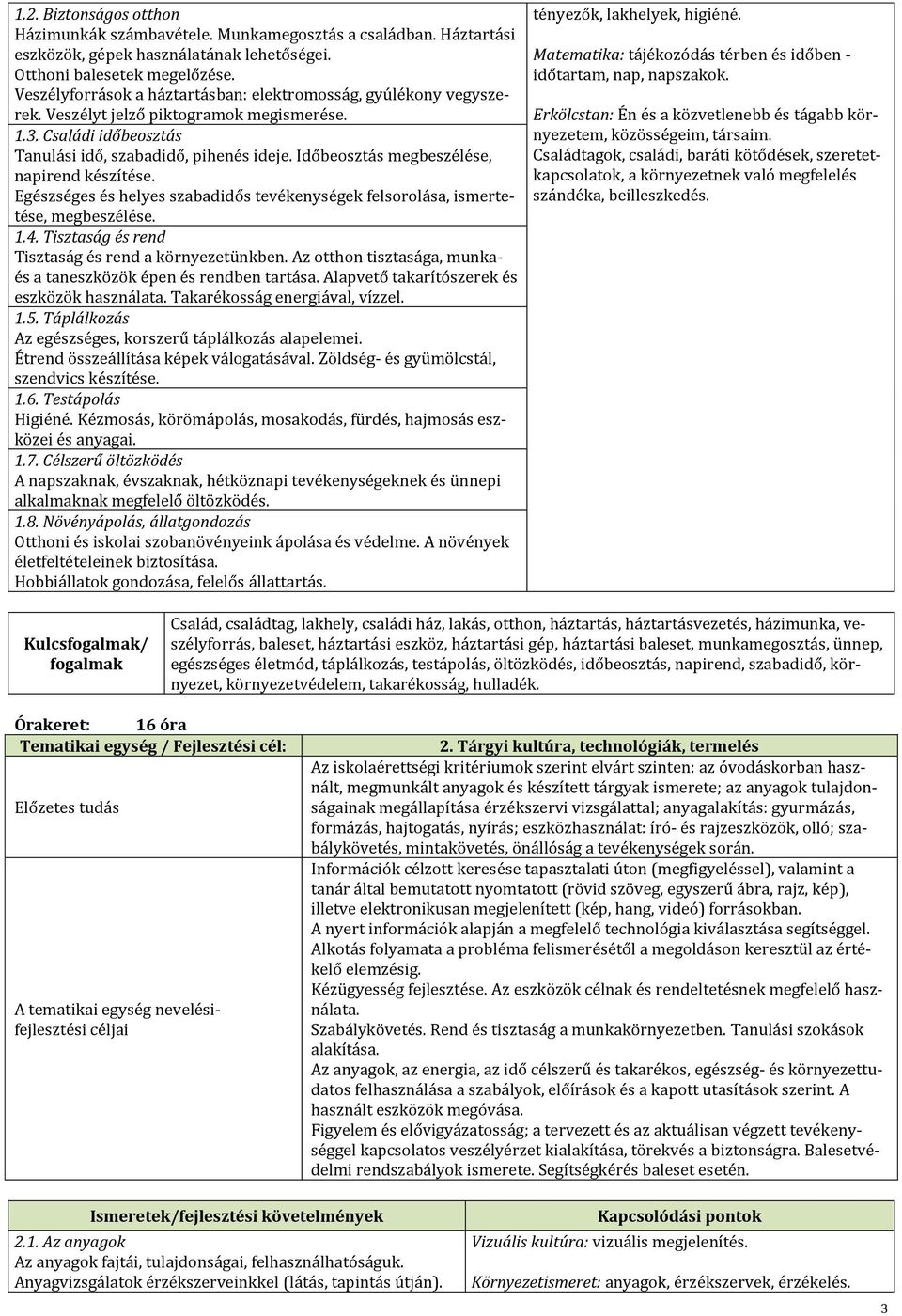 Időbeosztás megbeszélése, napirend készítése. Egészséges és helyes szabadidős tevékenységek felsorolása, ismertetése, megbeszélése. 1.4. Tisztaság és rend Tisztaság és rend a környezetünkben.