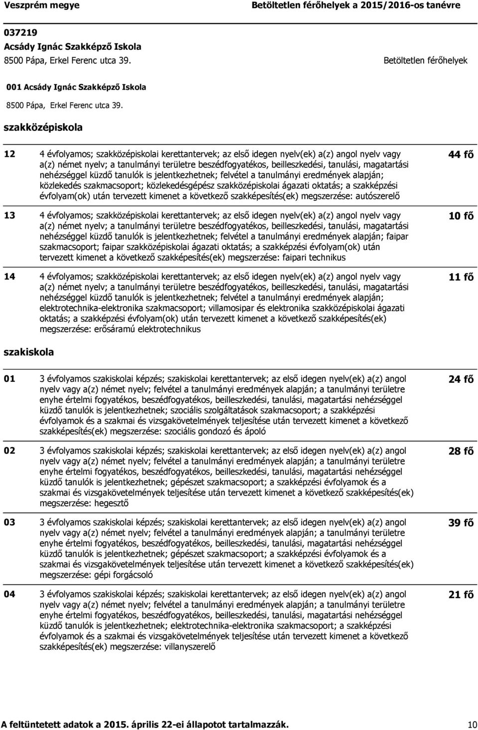 közlekedés szakmacsoport; közlekedésgépész i ágazati oktatás; a szakképzési évfolyam(ok) után tervezett kimenet a következő szakképesítés(ek) megszerzése: autószerelő a(z) német nyelv; a tanulmányi