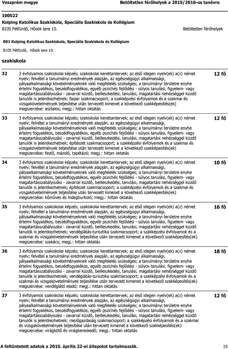 32 33 34 35 36 37 3 évfolyamos i képzés; i kerettantervek; az első idegen nyelv(ek) a(z) német nyelv; felvétel a tanulmányi eredmények alapján, az egészségügyi alkalmassági, pályaalkalmassági