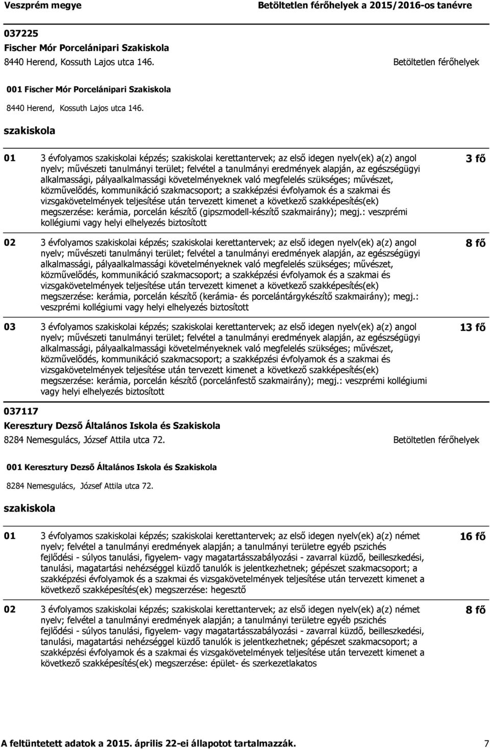 kommunikáció szakmacsoport; a szakképzési évfolyamok és a szakmai és megszerzése: kerámia, porcelán készítő (gipszmodell-készítő szakmairány); megj.