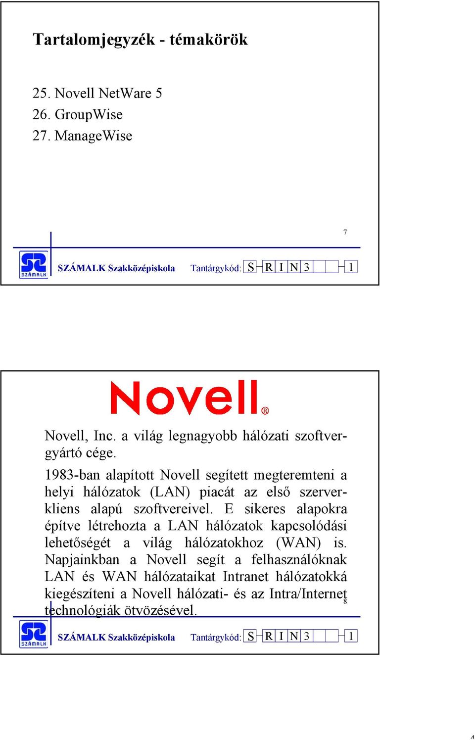 1983-ban alapított Novell segített megteremteni a helyi hálózatok (LAN) piacát az első szerverkliens alapú szoftvereivel.