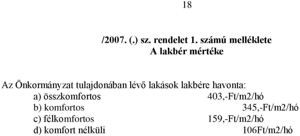 tulajdonában lévő lakások lakbére havonta: a) összkomfortos