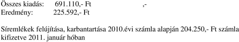 592,- Ft Síremlékek felújítása,