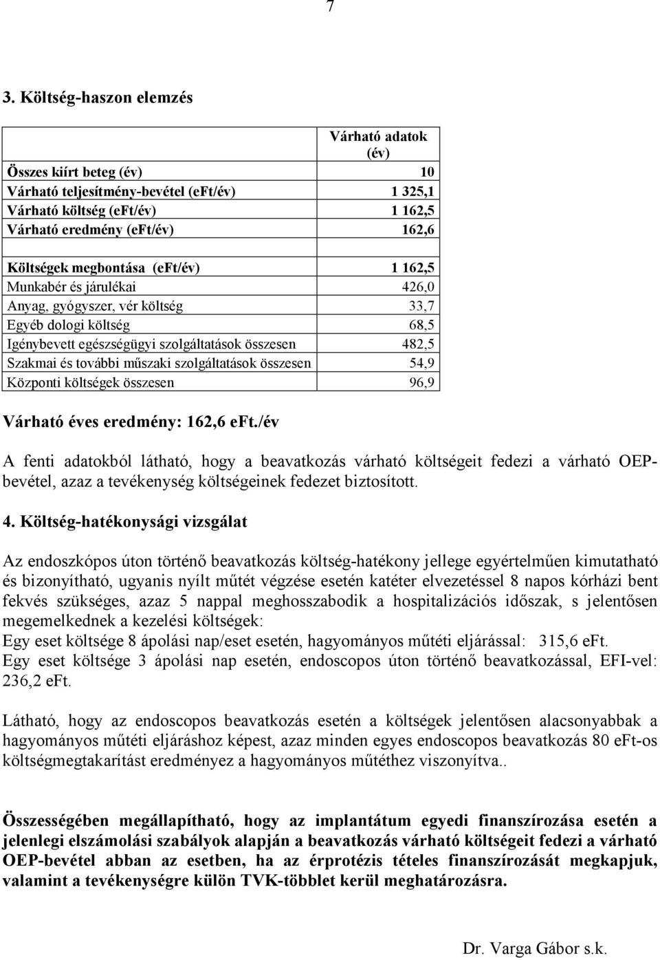 szolgáltatások összesen 54,9 Központi költségek összesen 96,9 Várható éves eredmény: 162,6 eft.