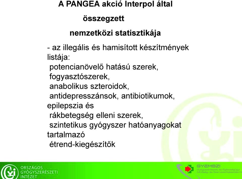 fogyasztószerek, anabolikus szteroidok, antidepresszánsok, antibiotikumok,