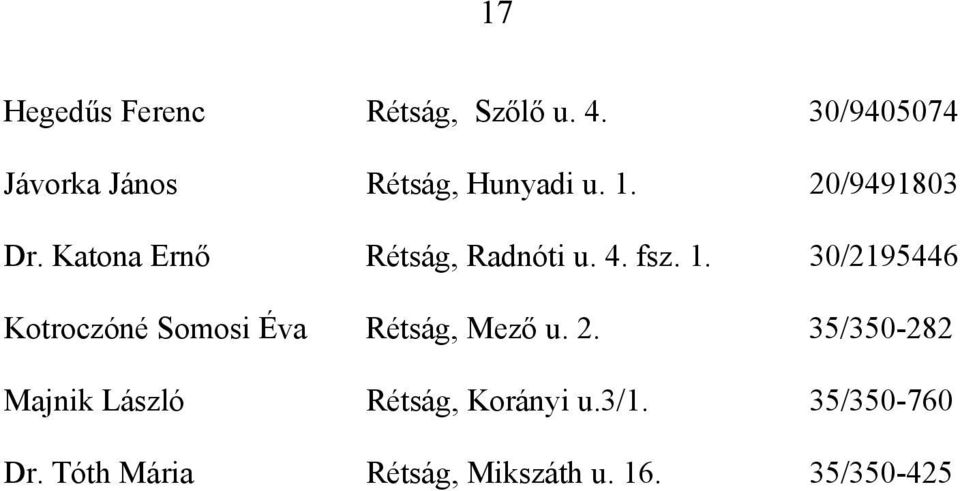 Katona Ernő Rétság, Radnóti u. 4. fsz. 1.