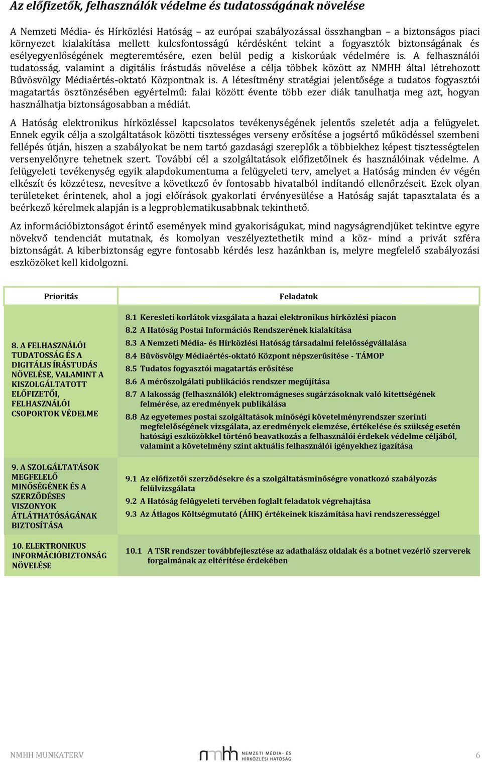 A felhasználói tudatosság, valamint a digitális írástudás növelése a célja többek között az NMHH által létrehozott Bűvösvölgy Médiaértés-oktató Központnak is.