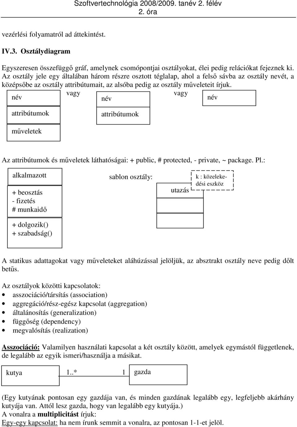 vagy vagy név név név attribútumok attribútumok mőveletek Az attribútumok és mőveletek láthatóságai: + public, # protected, - private, ~ package. Pl.