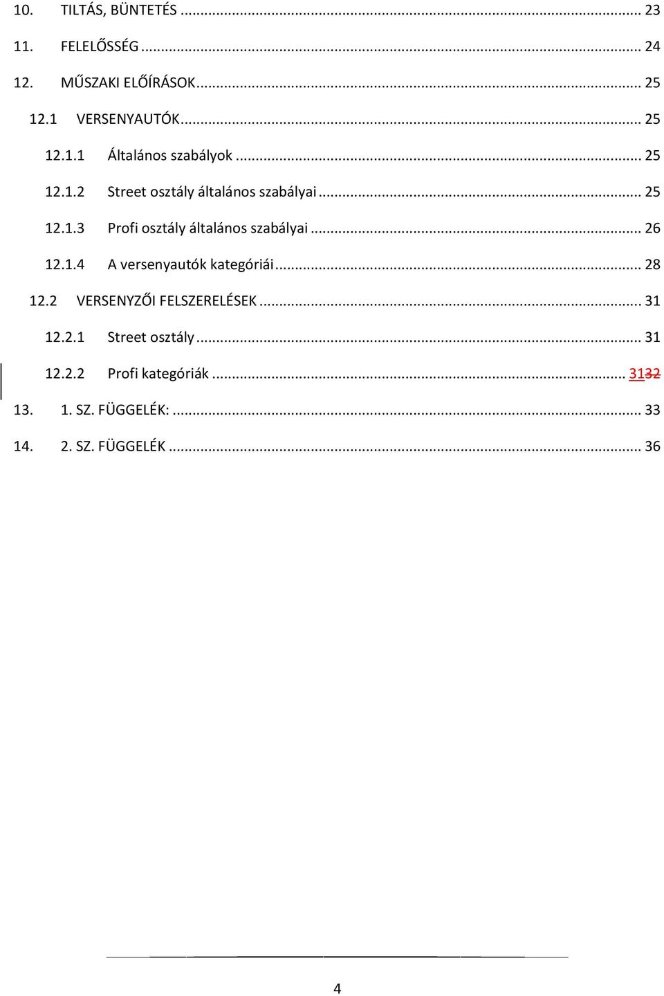 1.4 A versenyautók kategóriái... 28 12.2 VERSENYZŐI FELSZERELÉSEK... 31 12.2.1 Street osztály... 31 12.2.2 Profi kategóriák.