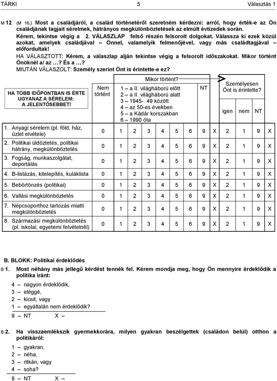 Kérem, tekintse végig a +2. VÁLASZLAP+ felső részén felsorolt dolgokat. Válassza ki ezek közül azokat, amelyek családjával Önnel, valamelyik felmenőjével, vagy más családtagjával előfordultak!