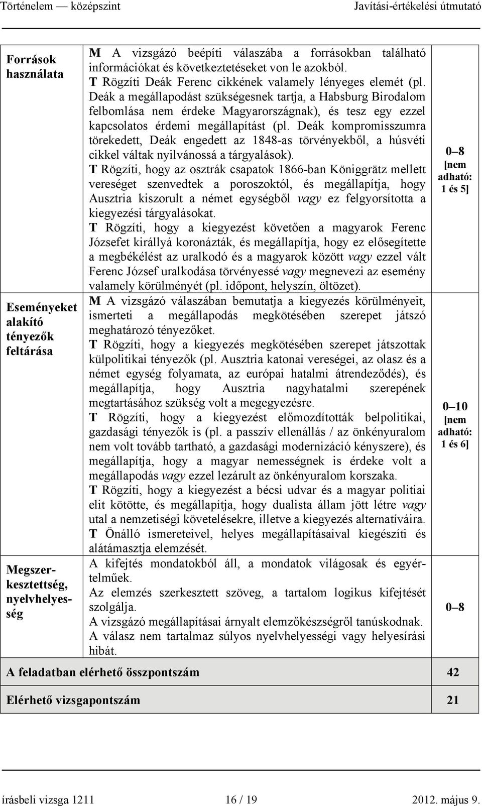 Deák a megállapodást szükségesnek tartja, a Habsburg Birodalom felbomlása nem érdeke Magyarországnak), és tesz egy ezzel kapcsolatos érdemi megállapítást (pl.