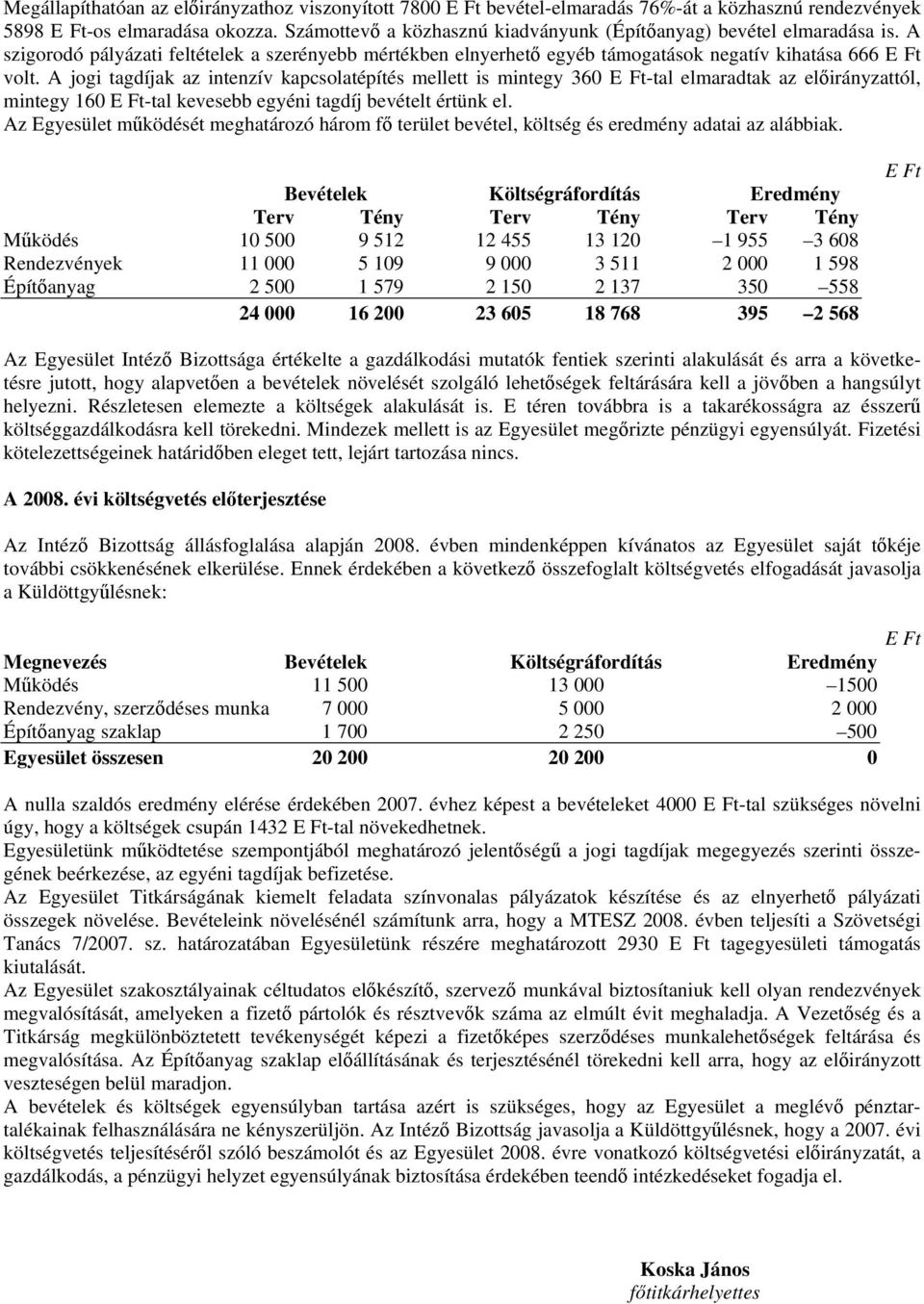 A jogi tagdíjak az intenzív kapcsolatépítés mellett is mintegy 360 E Ft-tal elmaradtak az előirányzattól, mintegy 160 E Ft-tal kevesebb egyéni tagdíj bevételt értünk el.