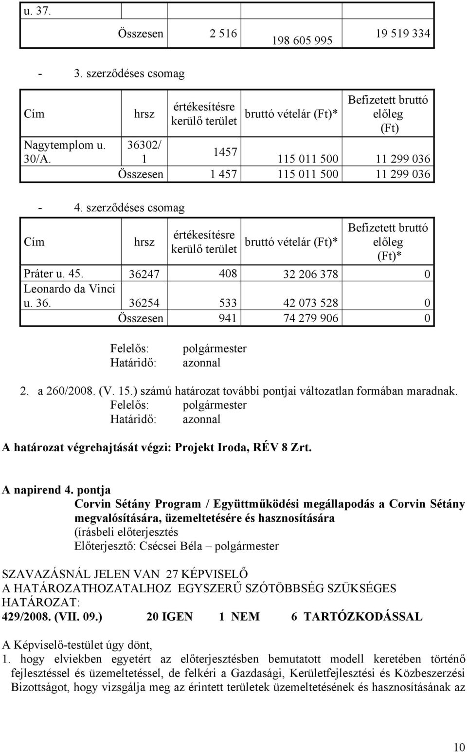 szerződéses csomag hrsz értékesítésre kerülő terület bruttó vételár (Ft)* Befizetett bruttó előleg (Ft)* Práter u. 45. 362