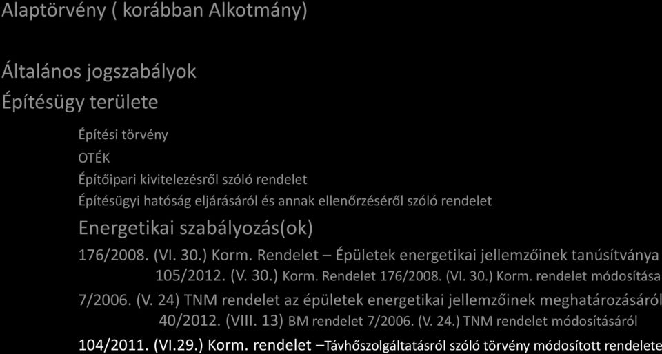 (VI. 30.) Korm. rendelet módosítása 7/2006. (V. 24) TNM rendelet az épületek energetikai jellemzőinek meghatározásáról 40/2012. (VIII.