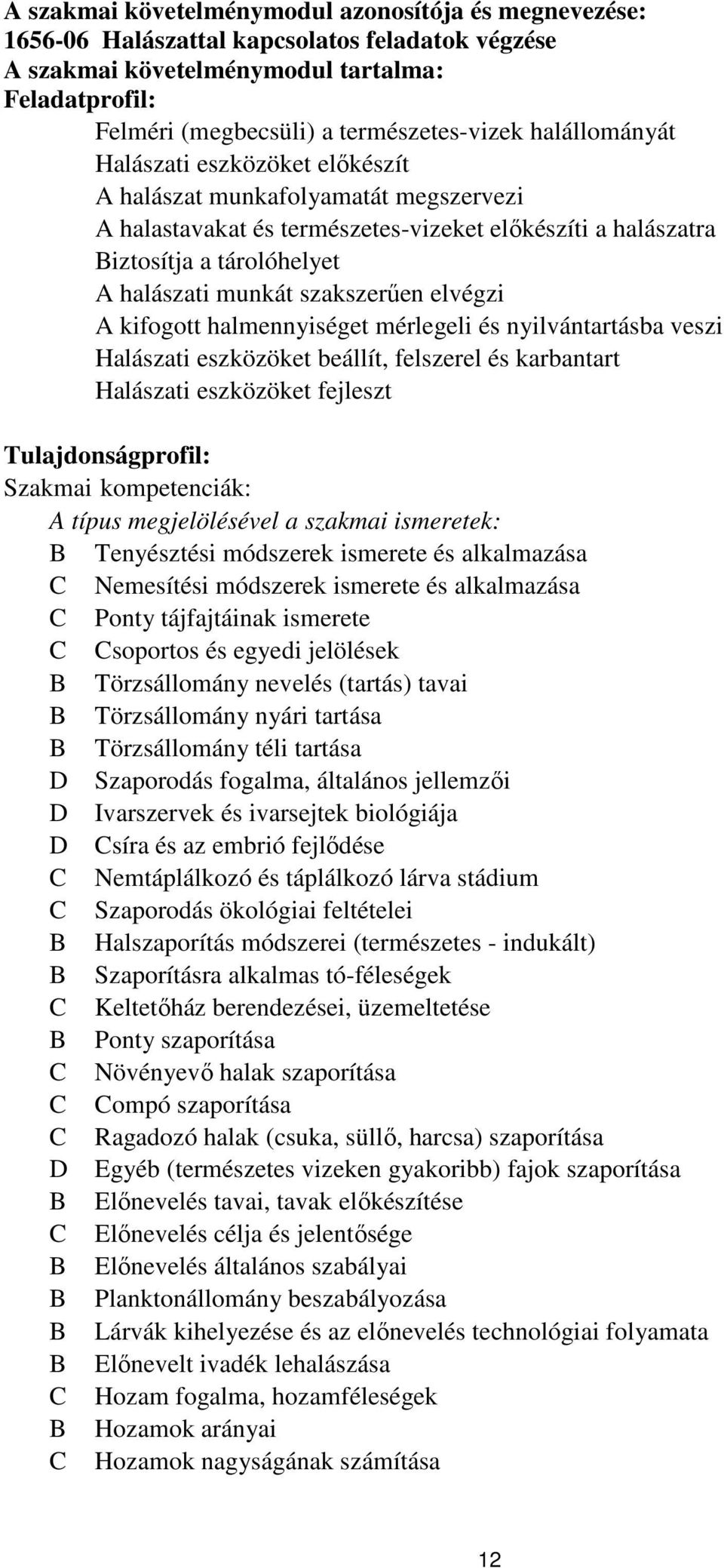 elvégzi kifogott halmennyiséget mérlegeli és nyilvántartásba veszi Halászati eszközöket beállít, felszerel és karbantart Halászati eszközöket fejleszt Tulajdonságprofil: Szakmai kompetenciák: típus