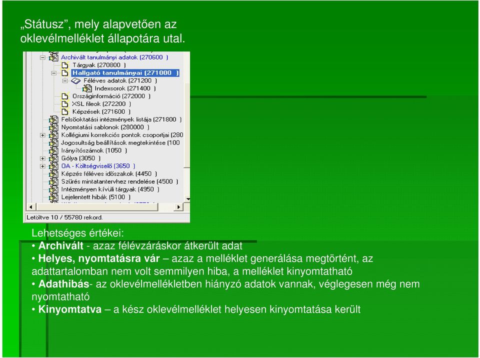 melléklet generálása megtörtént, az adattartalomban nem volt semmilyen hiba, a melléklet kinyomtatható