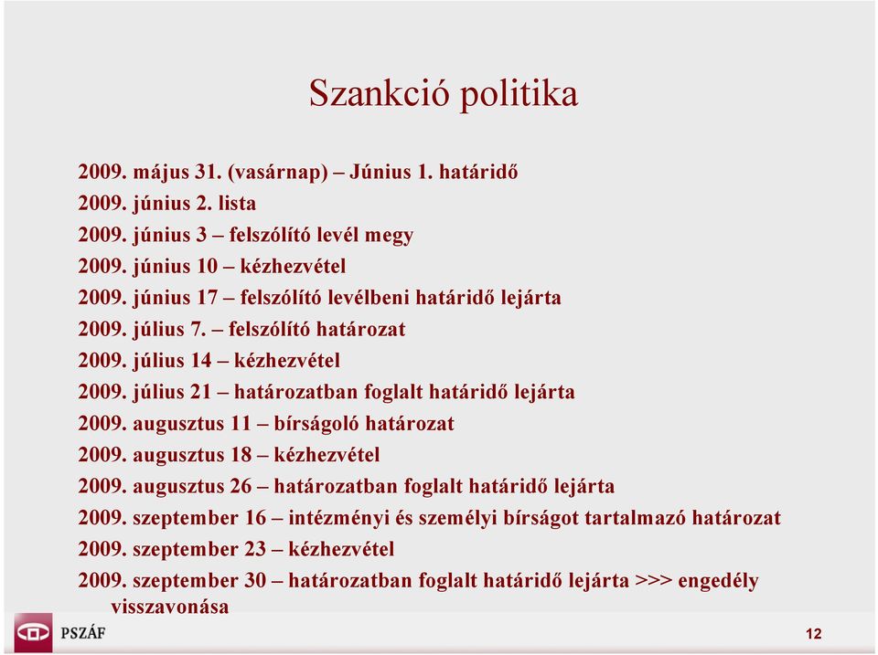 július 21 határozatban foglalt határidő lejárta 2009. augusztus 11 bírságoló határozat 2009. augusztus 18 kézhezvétel 2009.