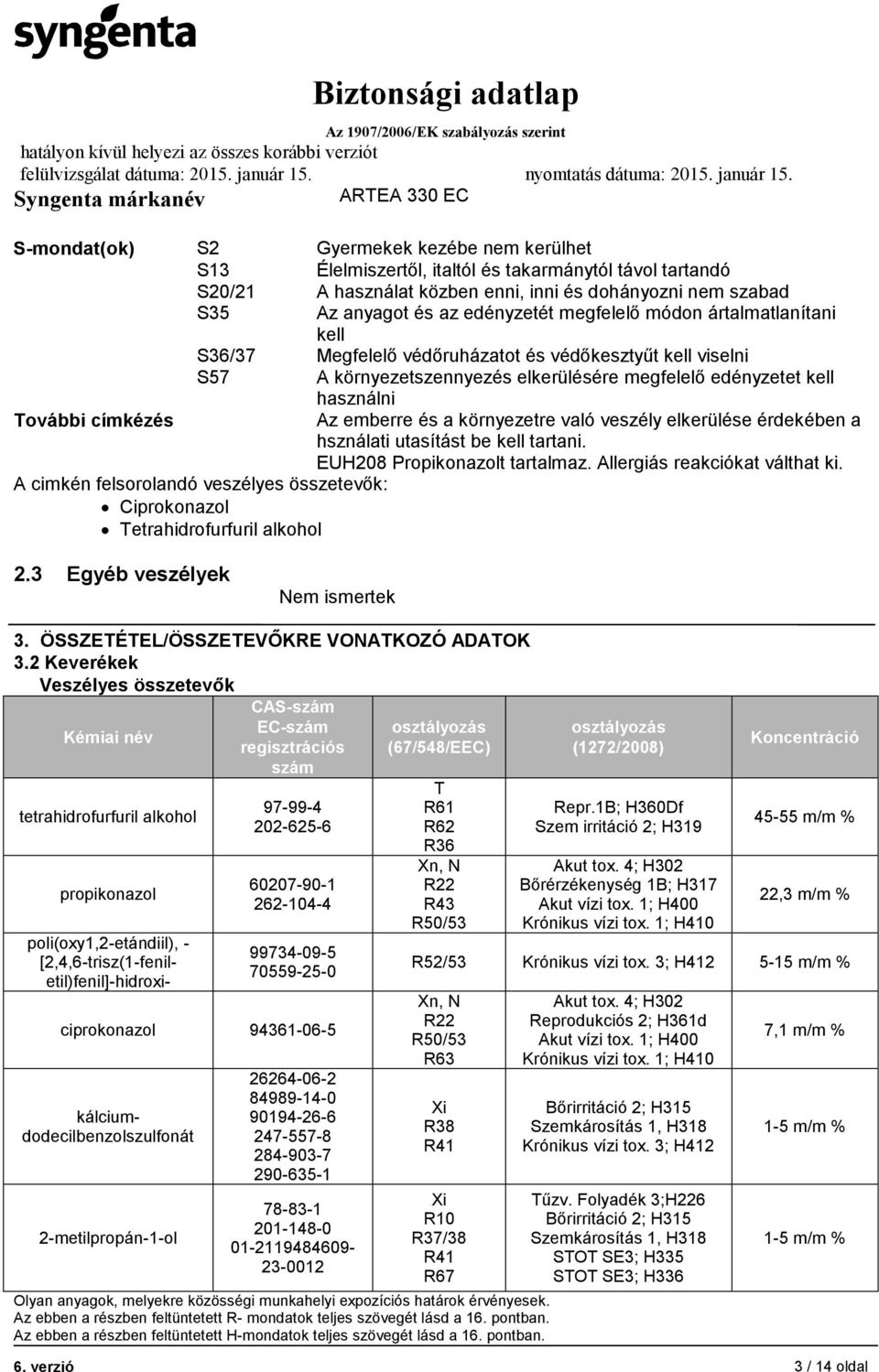 emberre és a környezetre való veszély elkerülése érdekében a hsználati utasítást be kell tartani. EUH208 Propikonazolt tartalmaz. Allergiás reakciókat válthat ki.