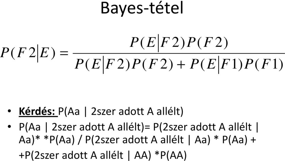 adott A allélt)= P(2szer adott A allélt Aa)* *P(Aa) / P(2szer