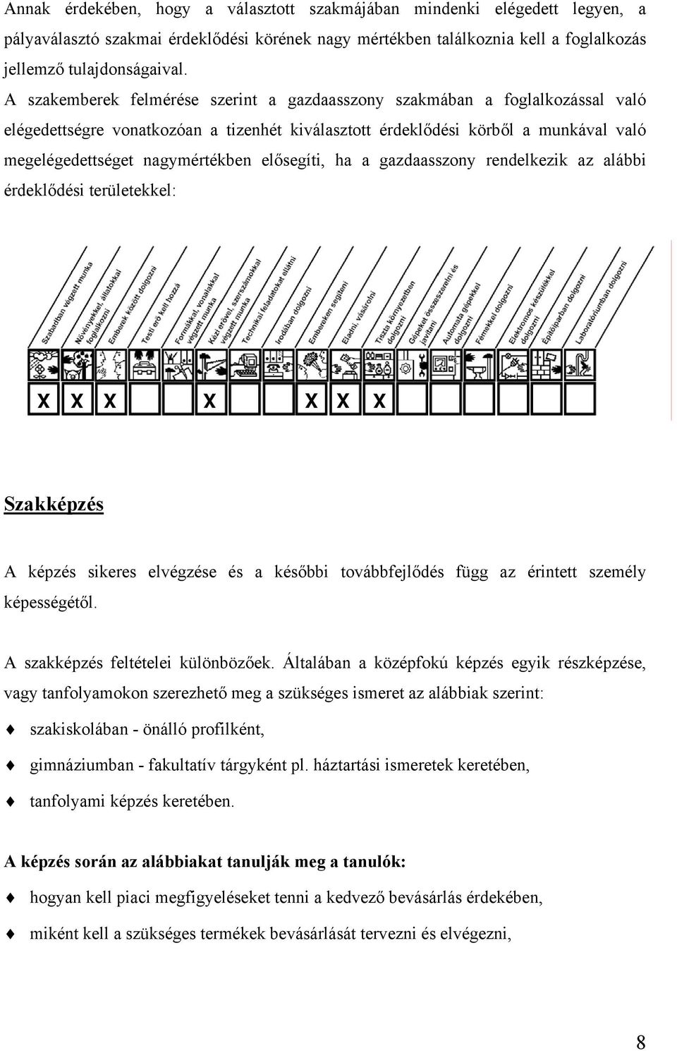 elősegíti, ha a gazdaasszony rendelkezik az alábbi érdeklődési területekkel: X X X X X X X Szakképzés A képzés sikeres elvégzése és a későbbi továbbfejlődés függ az érintett személy képességétől.