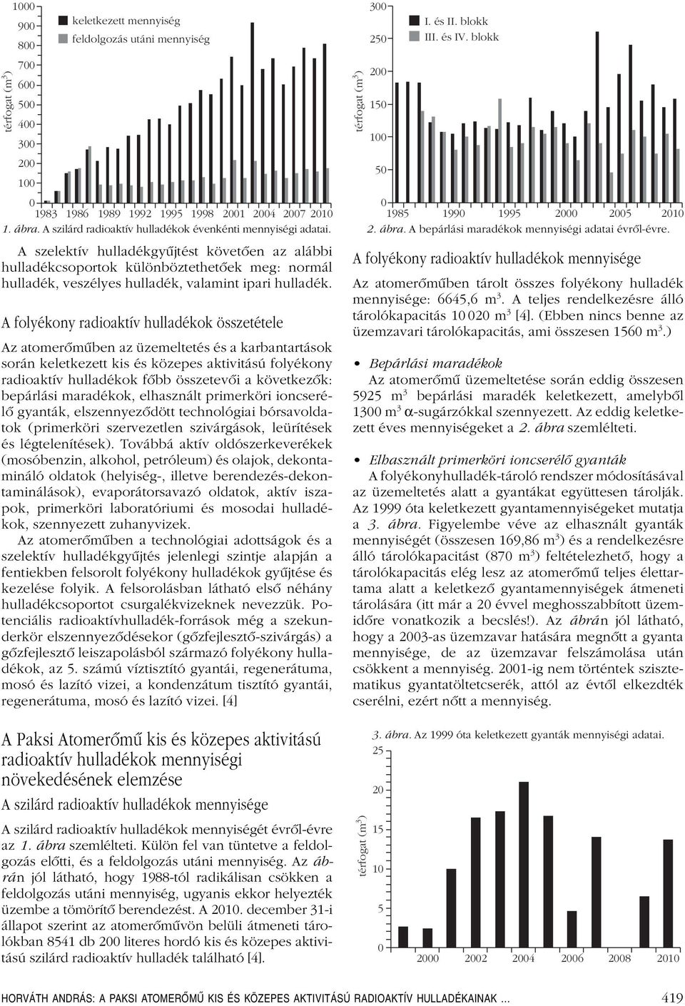 A folyékony radioaktív hulladékok összetétele Az atomerômûben az üzemeltetés és a karbantartások során keletkezett kis és közepes aktivitású folyékony radioaktív hulladékok fôbb összetevôi a