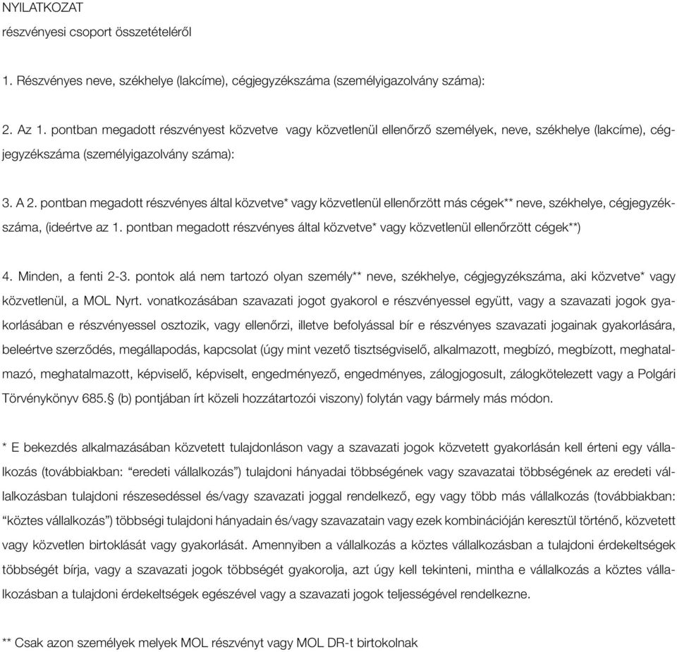 pontban megadott részvényes által közvetve* vagy közvetlenül ellenőrzött más cégek** neve, székhelye, cégjegyzékszáma, (ideértve az 1.