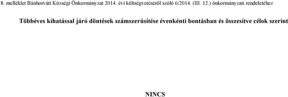 ) önkormányzati rendeletéhez Többéves kihatással járó
