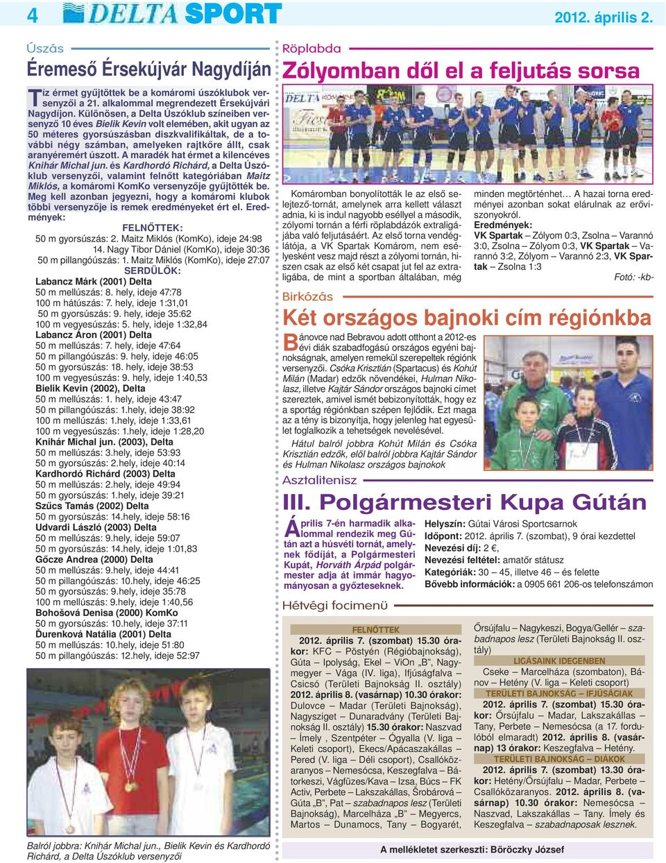 aranyéremért úszott. A maradék hat érmet a kilencéves Knihár Michal jun.
